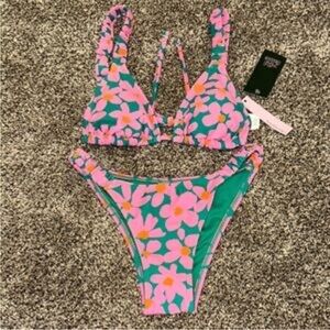 Wild fable XXS Floral Bikini Bottom pink and green teal new